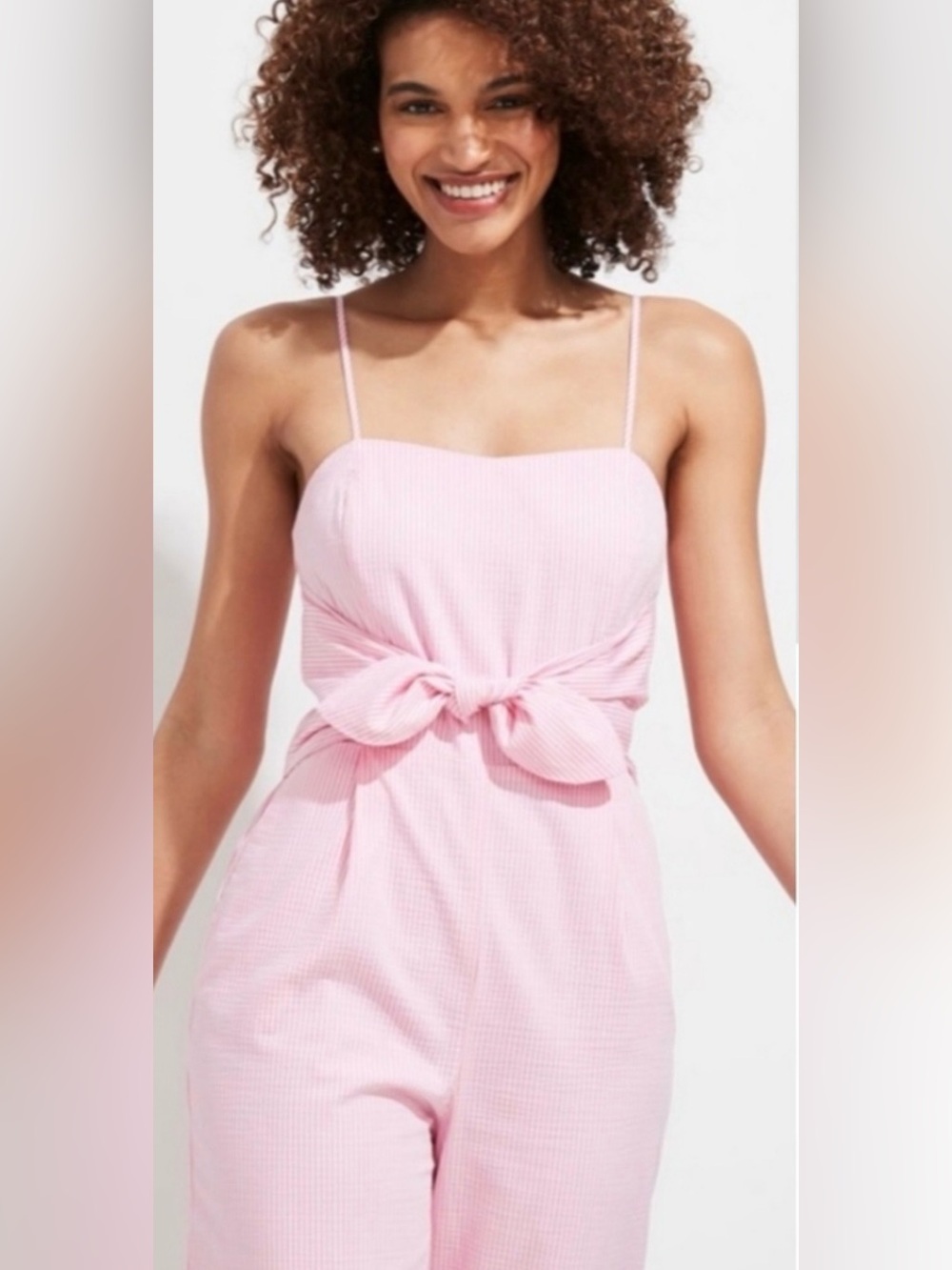 Vineyard Vines Pink Seersucker Tie Front Hamptons Jumpsuit Wide Leg Size 22